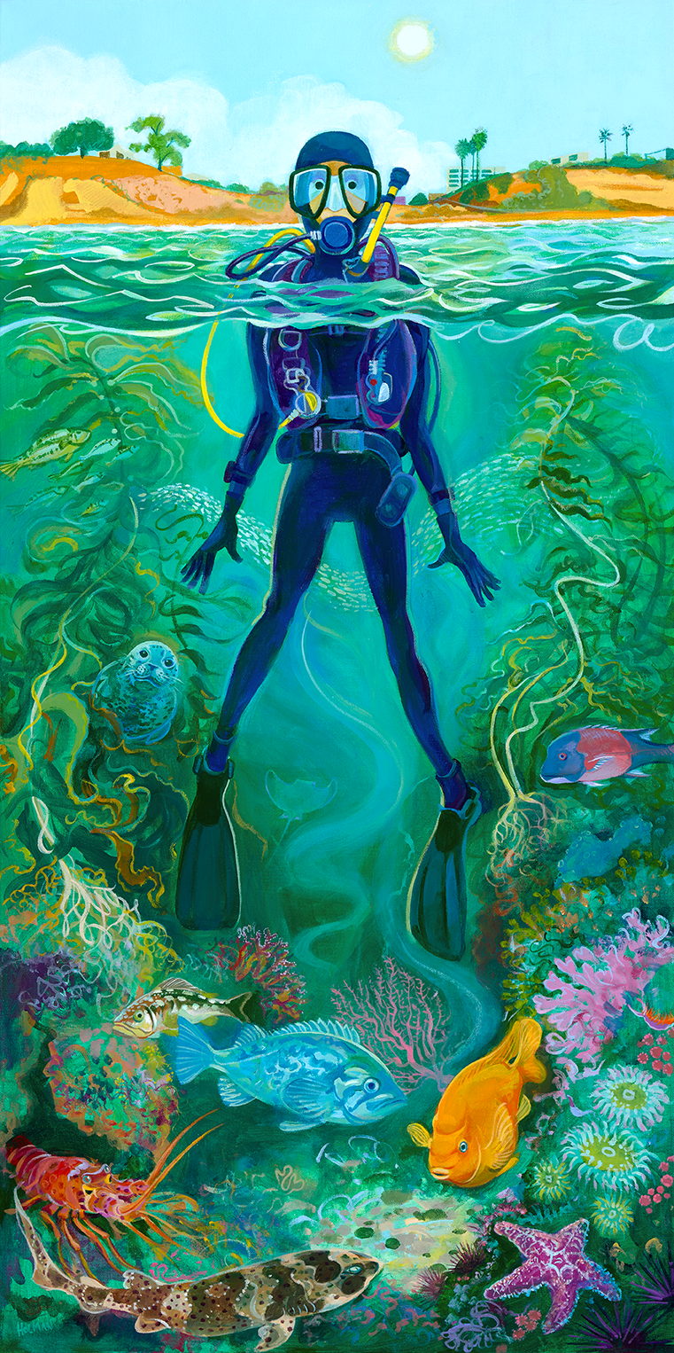 Between Two Worlds - A painting by underwater artist, Stephen Holman 2023. 
